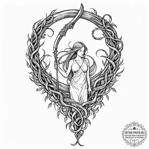 Tattoo sketch: a hand holding a scythe or a s... - эскиз тату (№1752693218_0, 16.07.2025 19:13) — tattoo-photo.ru