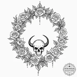 Tattoo design a wreath of flowers and plants... - эскиз тату (№1752693776_0, 16.07.2025 19:22) — tattoo-photo.ru