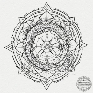 Tattoo design a compass rose where each point... - эскиз тату (№1752693937_0, 16.07.2025 19:25) — tattoo-photo.ru