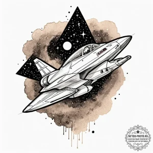 Tattoo sketch a stylized spaceship soaring th... - эскиз тату (№1752694098_0, 16.07.2025 19:28) — tattoo-photo.ru