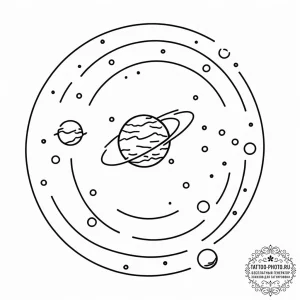 Jupiter (planet), tattoo drawing outline, bla... - эскиз тату (№1752694658_0, 16.07.2025 19:37) — tattoo-photo.ru