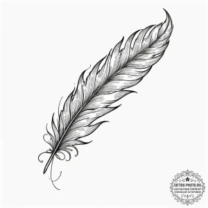 Tattoo design a single, flowing feather with... - эскиз тату (№1752694900_0, 16.07.2025 19:41) — tattoo-photo.ru