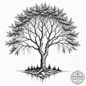 Tattoo sketch two trees whose branches merge... - эскиз тату (№1752695947_0, 16.07.2025 19:59) — tattoo-photo.ru