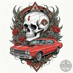 A neo-traditional tattoo of the skull on stun... - эскиз тату (№1752696908_0, 16.07.2025 20:15) — tattoo-photo.ru