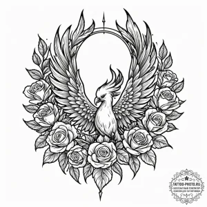 Tattoo sketch a phoenix rising majestically f... - эскиз тату (№1752697310_0, 16.07.2025 20:21) — tattoo-photo.ru