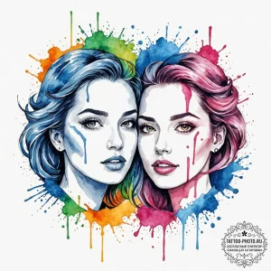 Tattoo sketch gemini faces, one realistic ske... - эскиз тату (№1752697470_0, 16.07.2025 20:24) — tattoo-photo.ru
