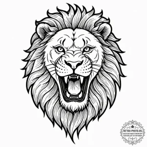 Tattoo design a lion's head roaring protectiv... - эскиз тату (№1752697711_0, 16.07.2025 20:28) — tattoo-photo.ru