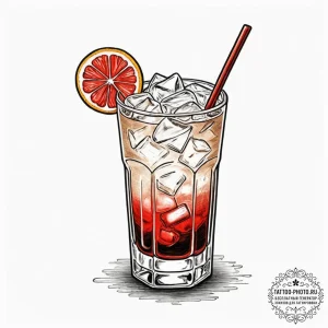 A linework tattoo of a white russian cocktail... - эскиз тату (№1752698192_0, 16.07.2025 20:36) — tattoo-photo.ru
