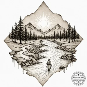 Tattoo design: a mystical scene of veles guid... - эскиз тату (№1752699164_0, 16.07.2025 20:52) — tattoo-photo.ru