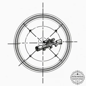 Tattoo sketch a futuristic sniper rifle scope... - эскиз тату (№1752699322_0, 16.07.2025 20:55) — tattoo-photo.ru