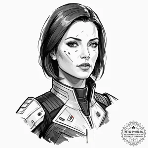 A graphic novel style portrait of commander s... - эскиз тату (№1752699557_0, 16.07.2025 20:59) — tattoo-photo.ru