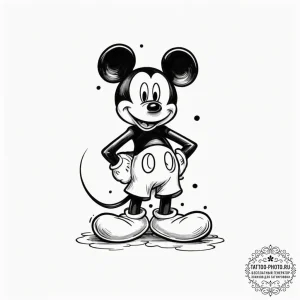A trash polka tattoo of a twisted, evil micke... - эскиз тату (№1752700184_0, 16.07.2025 21:09) — tattoo-photo.ru