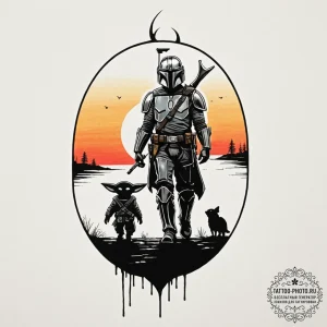 14. graphic art of the mandalorian and grogu... - эскиз тату (№1752700419_0, 16.07.2025 21:13) — tattoo-photo.ru