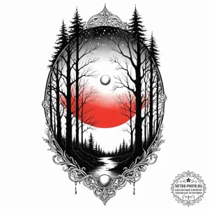 Tattoo design a forest silhouette with a sing... - эскиз тату (№1752701275_0, 16.07.2025 21:27) — tattoo-photo.ru