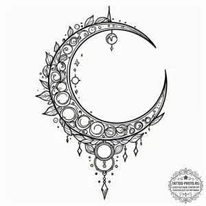 A linework tattoo of the crescent moon wand f... - эскиз тату (№1752701507_0, 16.07.2025 21:31) — tattoo-photo.ru