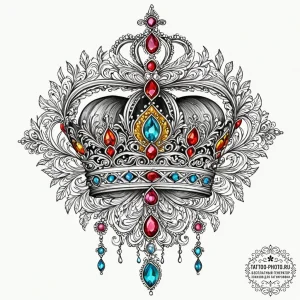 Tattoo design a crown with a birthstone incor... - эскиз тату (№1752702051_0, 16.07.2025 21:40) — tattoo-photo.ru