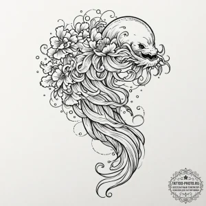 Tattoo sketch a delicate, ethereal jellyfish... - эскиз тату (№1752702128_0, 16.07.2025 21:42) — tattoo-photo.ru