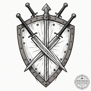 Tattoo design a shield with two crossing swor... - эскиз тату (№1752705103_0, 16.07.2025 22:31) — tattoo-photo.ru