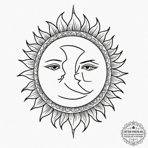 Tattoo sketch a stylized sun and moon intertw... - эскиз тату (№1752705969_0, 16.07.2025 22:46) — tattoo-photo.ru