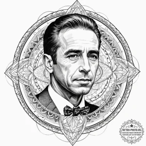 A neo-traditional portrait of humphrey bogart... - эскиз тату (№1752706677_0, 16.07.2025 22:57) — tattoo-photo.ru