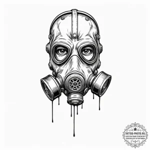 Tattoo sketch a stylized gas mask with a sing... - эскиз тату (№1752706755_0, 16.07.2025 22:59) — tattoo-photo.ru