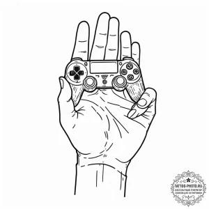 Tattoo sketch a gamer's hand blending into th... - эскиз тату (№1752707626_0, 16.07.2025 23:13) — tattoo-photo.ru