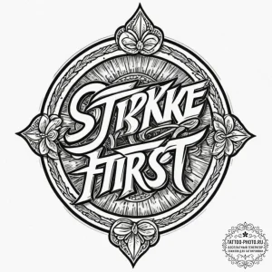 A chicano lettering tattoo "strike first. str... - эскиз тату (№1752707939_0, 16.07.2025 23:18) — tattoo-photo.ru