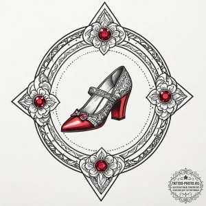 A neo-traditional tattoo of the ruby slippers... - эскиз тату (№1752708726_0, 16.07.2025 23:32) — tattoo-photo.ru