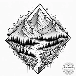 Mountains, concept art for tattoo, on a clean... - эскиз тату (№1752709586_0, 16.07.2025 23:46) — tattoo-photo.ru