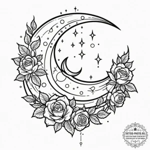 Moon, tattoo flash sheet design, black and wh... - эскиз тату (№1752710447_0, 17.07.2025 00:00) — tattoo-photo.ru