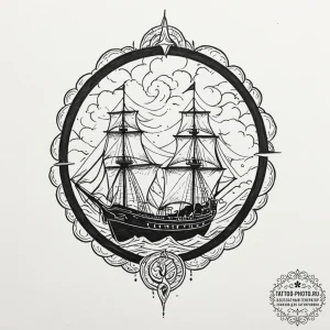 Tattoo sketch a ship sailing into a powerful... - эскиз тату (№1752711147_0, 17.07.2025 00:12) — tattoo-photo.ru