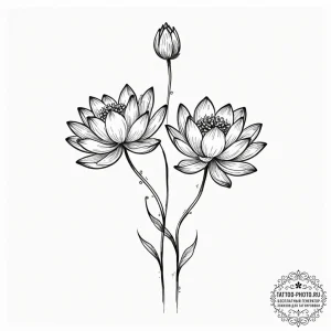 Tattoo sketch a lotus flower with two buds gr... - эскиз тату (№1752715786_0, 17.07.2025 01:29) — tattoo-photo.ru
