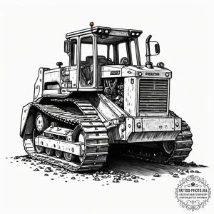 A bulldozer at a construction site., tattoo l... - эскиз тату (№1752717661_0, 17.07.2025 02:01) — tattoo-photo.ru