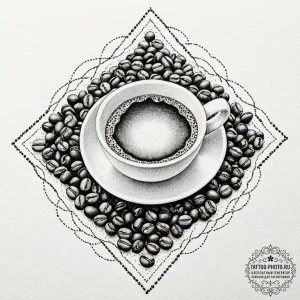 A close-up of roasting coffee beans., artisti... - эскиз тату (№1752718439_0, 17.07.2025 02:13) — tattoo-photo.ru