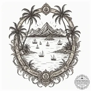 Tattoo design a tropical island with palm tre... - эскиз тату (№1752718825_0, 17.07.2025 02:20) — tattoo-photo.ru