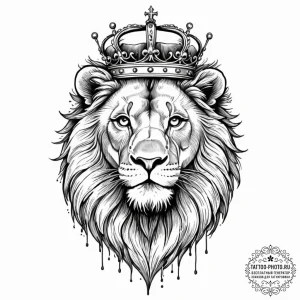 Lion with crown, ink illustration for tattoo,... - эскиз тату (№1752719224_0, 17.07.2025 02:27) — tattoo-photo.ru