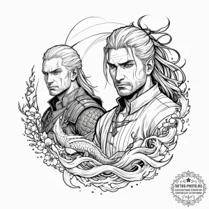 A neo-traditional tattoo of geralt and jaskie... - эскиз тату (№1752719385_0, 17.07.2025 02:29) — tattoo-photo.ru