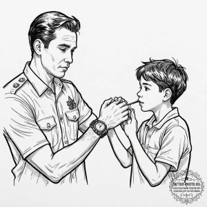 A sketch of captain koons giving young butch... - эскиз тату (№1752719465_0, 17.07.2025 02:31) — tattoo-photo.ru