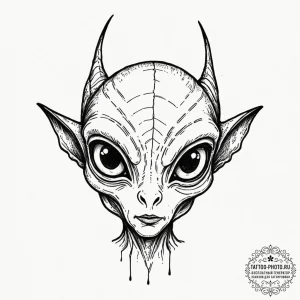 Tattoo sketch a stylized alien's head with la... - эскиз тату (№1752719626_0, 17.07.2025 02:33) — tattoo-photo.ru