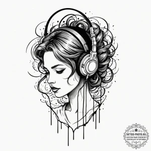 Tattoo sketch a headset microphone with sound... - эскиз тату (№1752720104_0, 17.07.2025 02:41) — tattoo-photo.ru