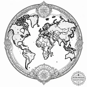 World map, tattoo drawing outline, black and... - эскиз тату (№1752721141_0, 17.07.2025 02:59) — tattoo-photo.ru