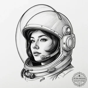 An astronaut's helmet reflecting the earth.,... - эскиз тату (№1752721220_0, 17.07.2025 03:00) — tattoo-photo.ru