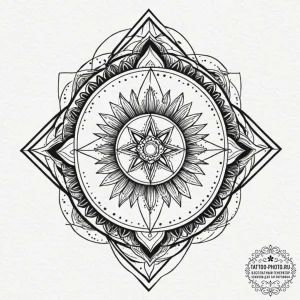 Tattoo design: a geometric mandala incorporat... - эскиз тату (№1752722342_0, 17.07.2025 03:19) — tattoo-photo.ru