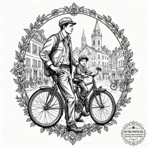A linework tattoo of the bicycle scene from b... - эскиз тату (№1752724021_0, 17.07.2025 03:47) — tattoo-photo.ru