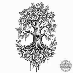 Tattoo design a single, strong oak tree with... - эскиз тату (№1752724340_0, 17.07.2025 03:52) — tattoo-photo.ru