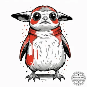Neo-traditional tattoo of a porg, cute and co... - эскиз тату (№1752725049_0, 17.07.2025 04:04) — tattoo-photo.ru