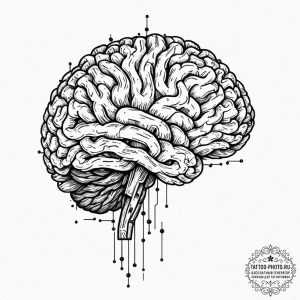 Tattoo design a human brain with integrated c... - эскиз тату (№1752726704_0, 17.07.2025 04:31) — tattoo-photo.ru