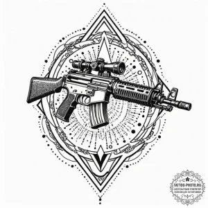 Machine gun, tattoo flash sheet design, dotwo... - эскиз тату (№1752727406_0, 17.07.2025 04:43) — tattoo-photo.ru