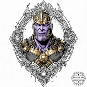 A trash polka portrait of thanos with the inf... - эскиз тату (№1752728363_0, 17.07.2025 04:59) — tattoo-photo.ru