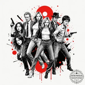 A sketch of the crazy 88 gang from kill bill,... - эскиз тату (№1752728841_0, 17.07.2025 05:07) — tattoo-photo.ru